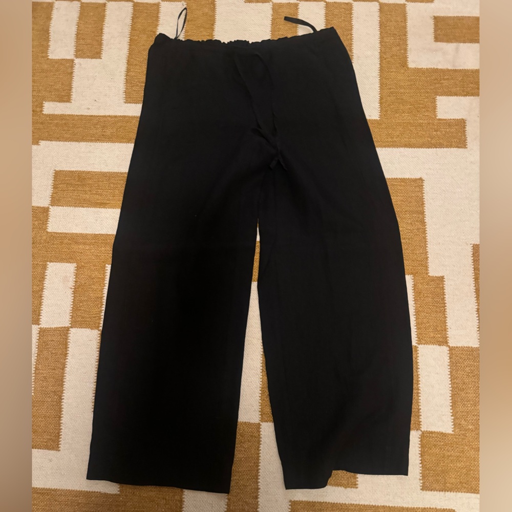 Black DKNY Wide-Leg Linen Pants